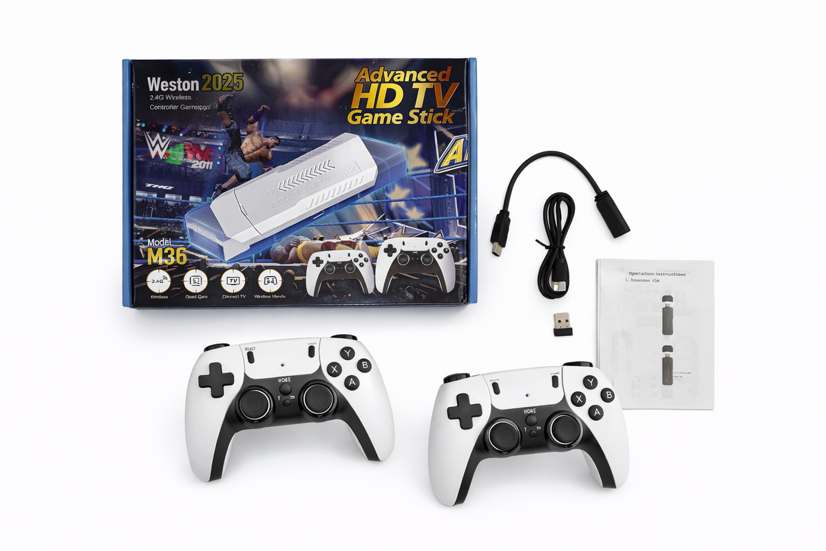 M36 HD Game Stick with 2 Wireless Controllers – Plug & Play TV Gaming Console